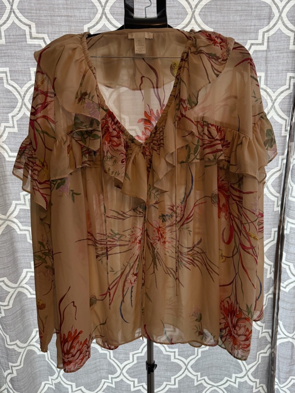 Gorgeous H &M large sheer oversized Ruffle Blouse floral and flowy